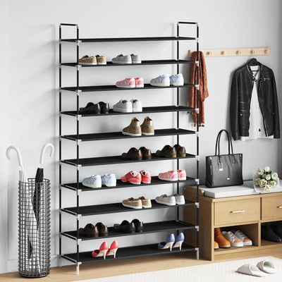 Rack de chaussures Vidaxl avec 10 étagères de métal et de tissu découvert noir