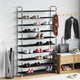 Rack de chaussures Vidaxl avec 10 étagères de métal et de tissu découvert noir
