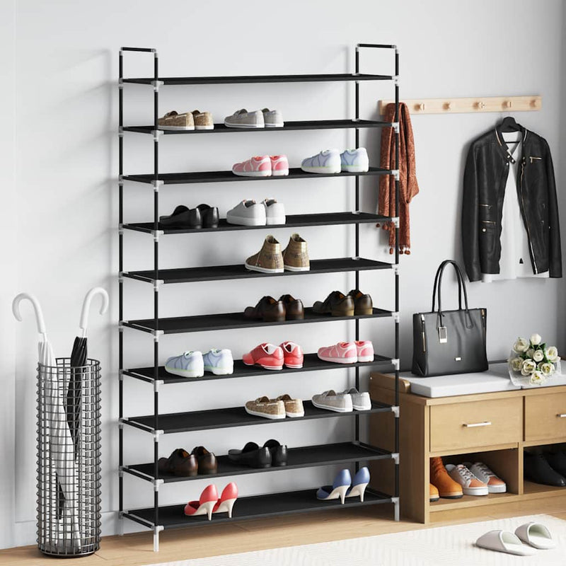 Rack de chaussures Vidaxl avec 10 étagères de métal et de tissu découvert noir