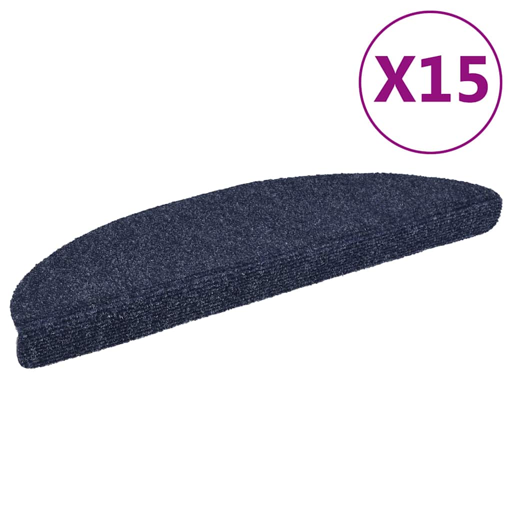 Vidaxl Mat d'escalier auto-adhésif 56x17x3 cm aiguille en feutre bleu 15 pcs