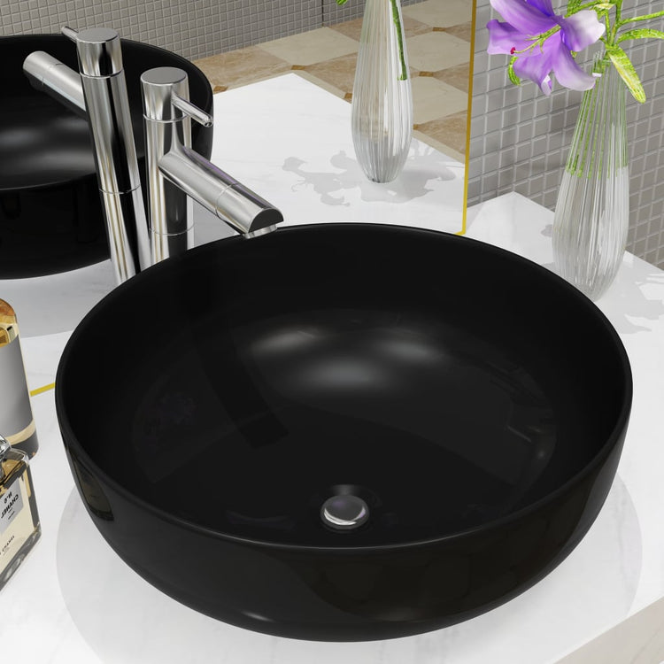 Vidaxl Washbasin Round 41.5x13,5 cm Black en céramique
