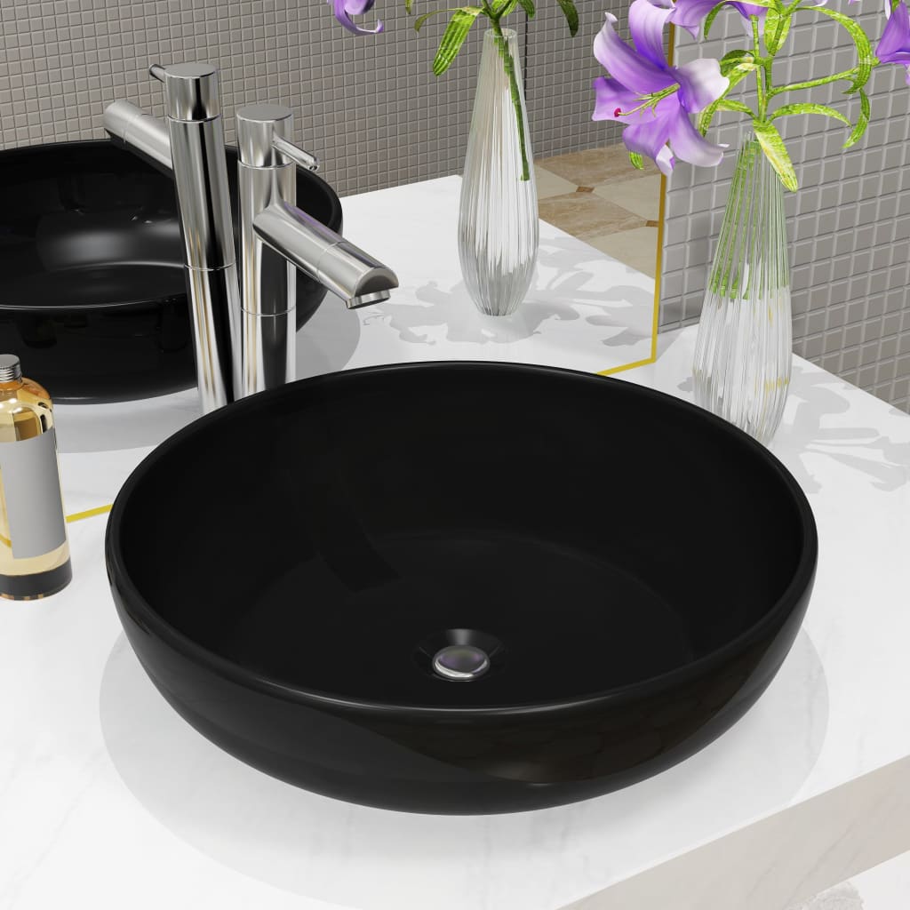 Vidaxx lavabo rond 42x12 cm céramique noir