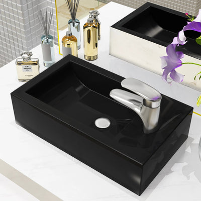 Vidaxl Washingin avec trou de robinet rectangulaire 46x25.5x12 cm Black en céramique