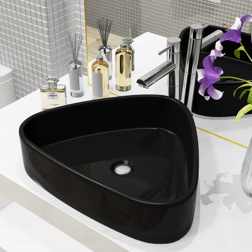 Vidaxl Washbasin triangulaire 50.5x41x12 cm Noir en céramique