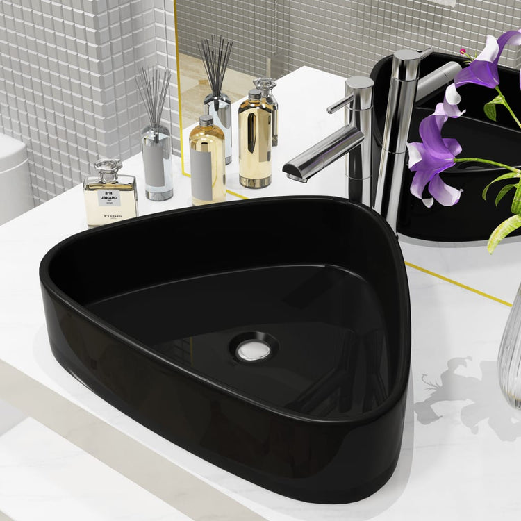 Vidaxl Washbasin triangulaire 50.5x41x12 cm Noir en céramique