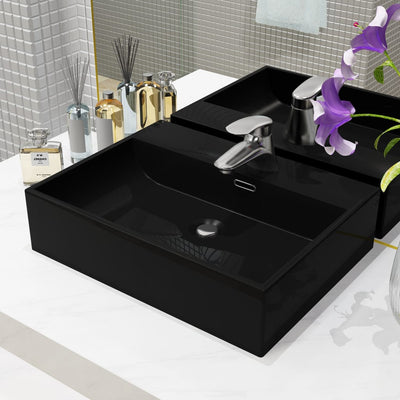 Vidaxl Washingin avec trou du robinet 51.5x38.5x15 cm Black en céramique