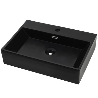 Vidaxl Washingin avec trou du robinet 76x42.5x14,5 cm Black en céramique