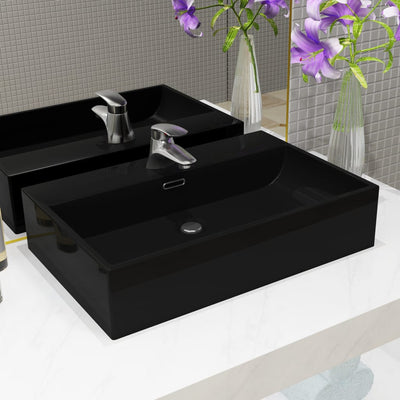 Vidaxl Washingin avec trou du robinet 76x42.5x14,5 cm Black en céramique