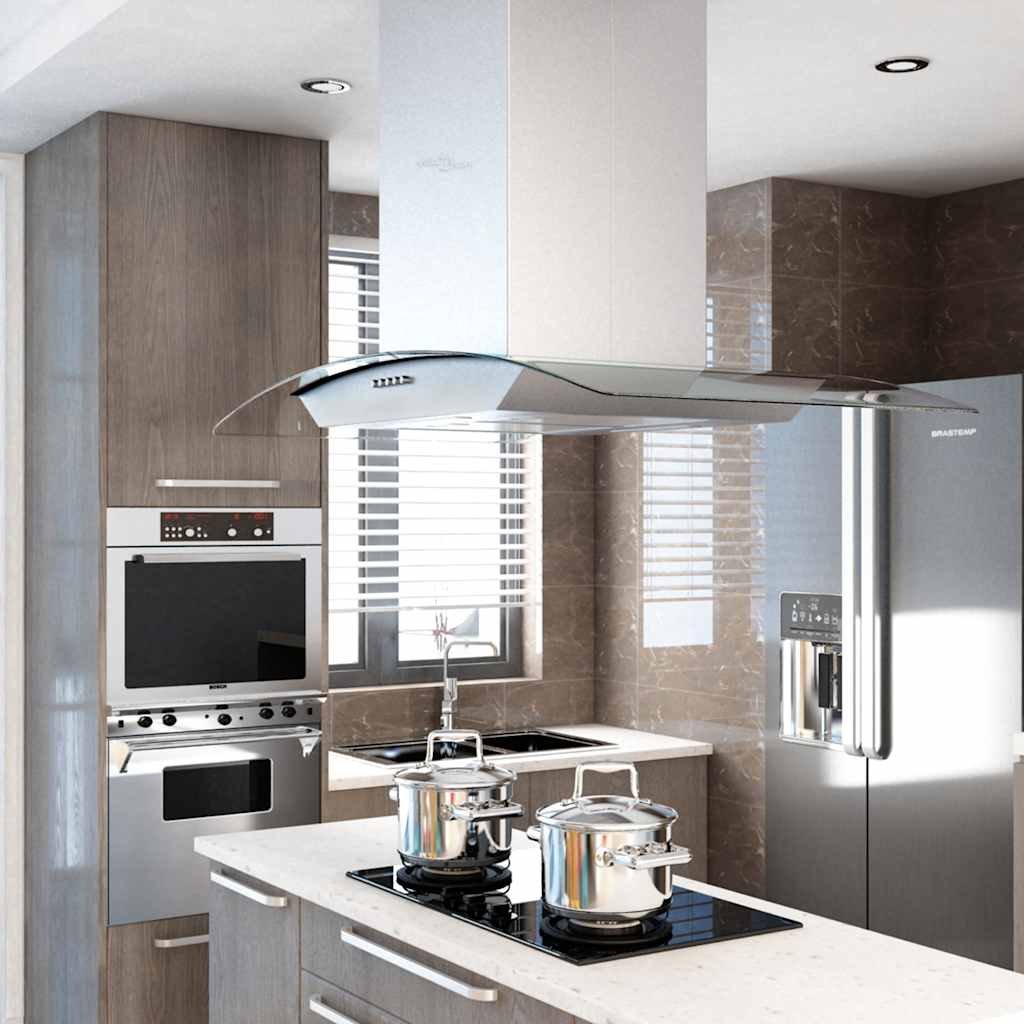 Extracteur de l'île Vidaxl 756 m³ U LED 90 cm en acier inoxydable