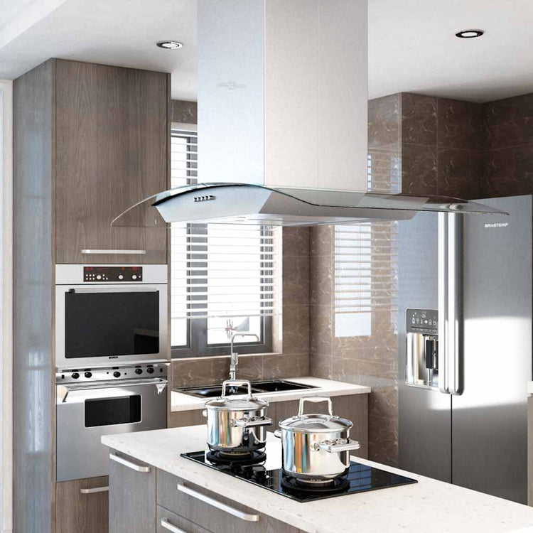 Extracteur de l'île Vidaxl 756 m³ U LED 90 cm en acier inoxydable