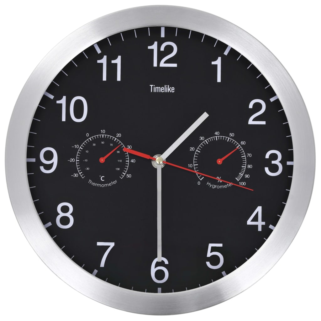 Horloge murale vidaxl avec mécanisme de quartz thermomètre hygromètre 30 cm noir