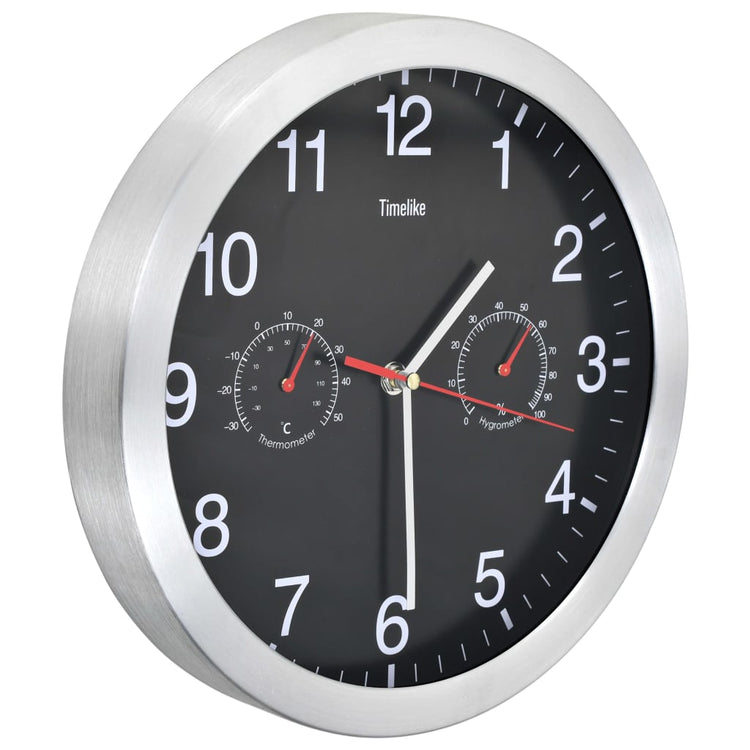 Horloge murale vidaxl avec mécanisme de quartz thermomètre hygromètre 30 cm noir