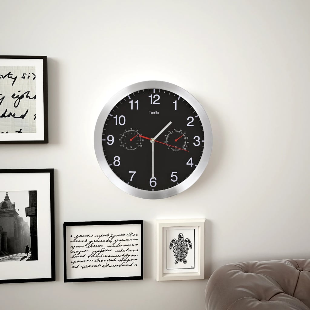 Horloge murale vidaxl avec mécanisme de quartz thermomètre hygromètre 30 cm noir