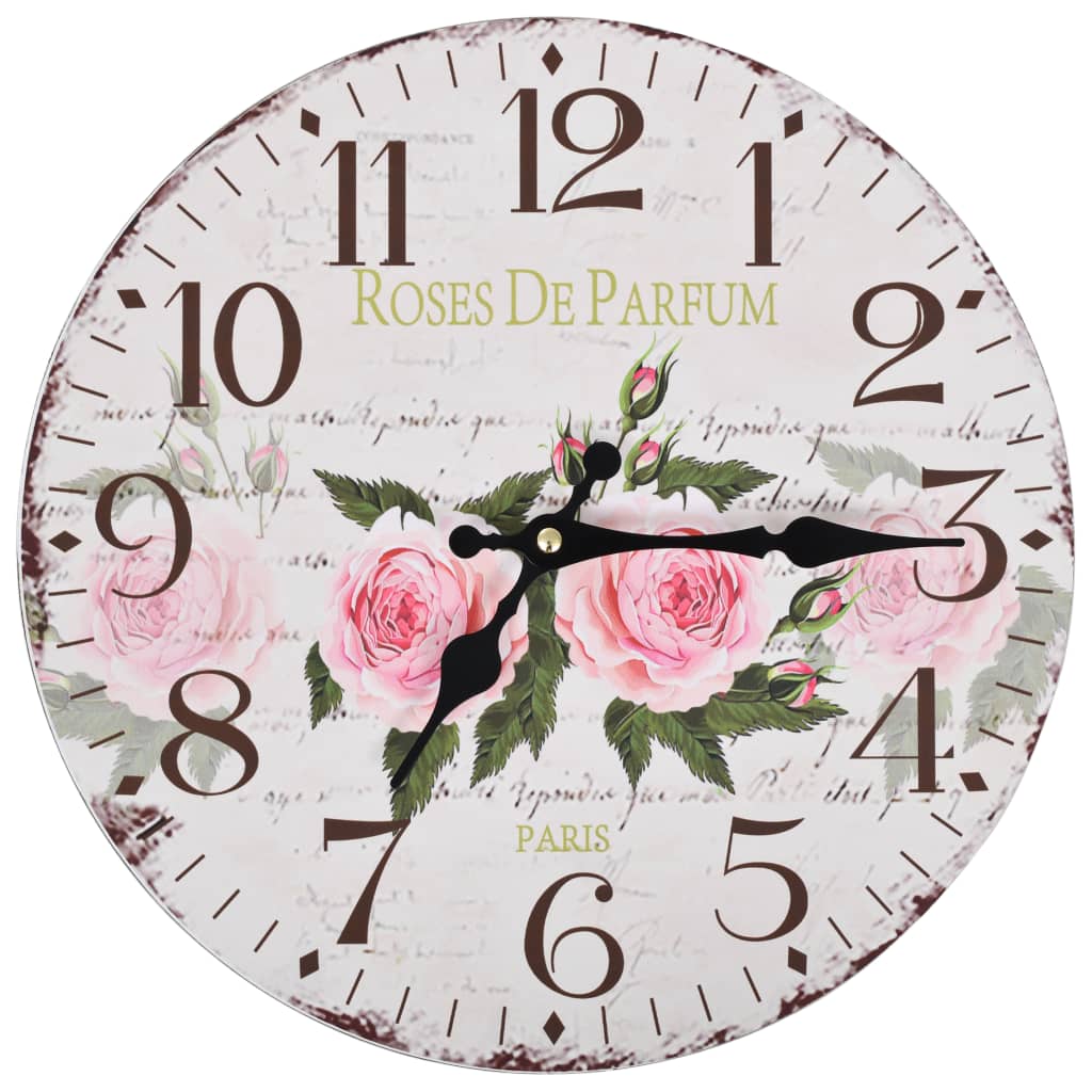 Vidaxl Clock Wall Style vintage 30 cm Fleurs