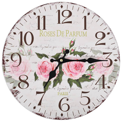 Vidaxl Clock Wall Style vintage 30 cm Fleurs