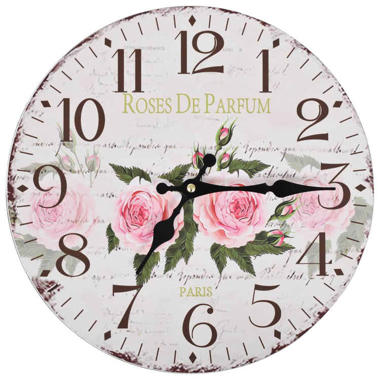 Vidaxl Clock Wall Style vintage 30 cm Fleurs