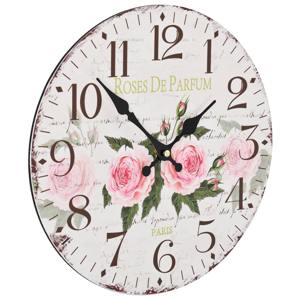 Vidaxl Clock Wall Style vintage 30 cm Fleurs
