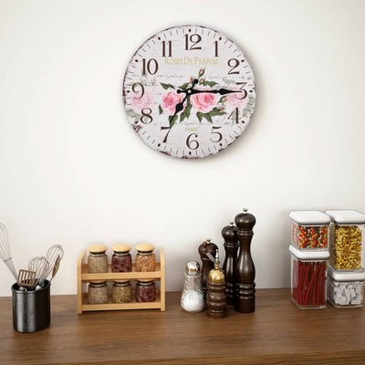 Vidaxl Clock Wall Style vintage 30 cm Fleurs