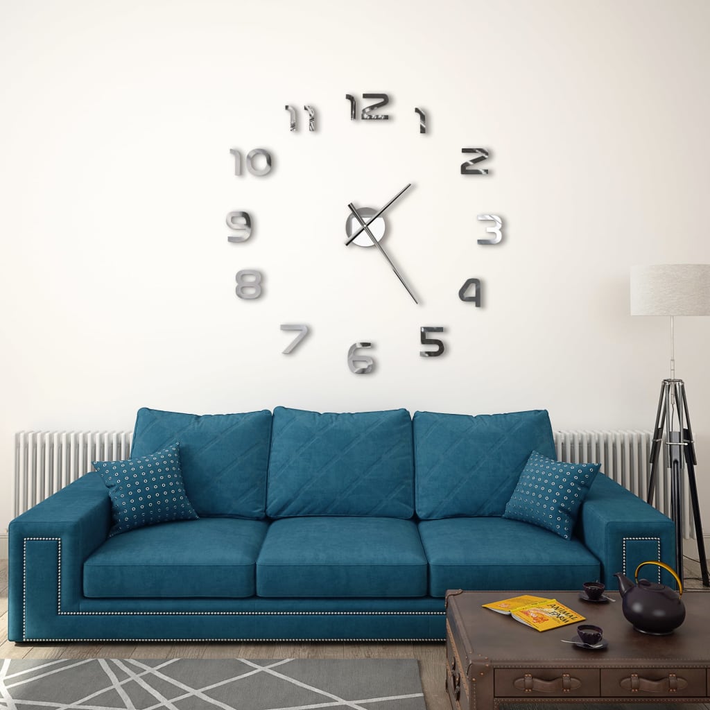 Vidaxl 3D Corloge murale 100 cm xxl Couleurs argentées modernes