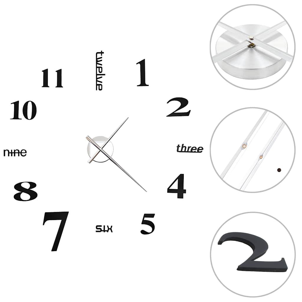 Vidaxl 3D Horloge murale 100 cm xxl noir moderne
