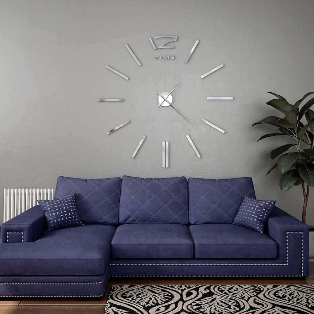 Vidaxl 3D Corloge murale 100 cm xxl Couleurs argentées modernes