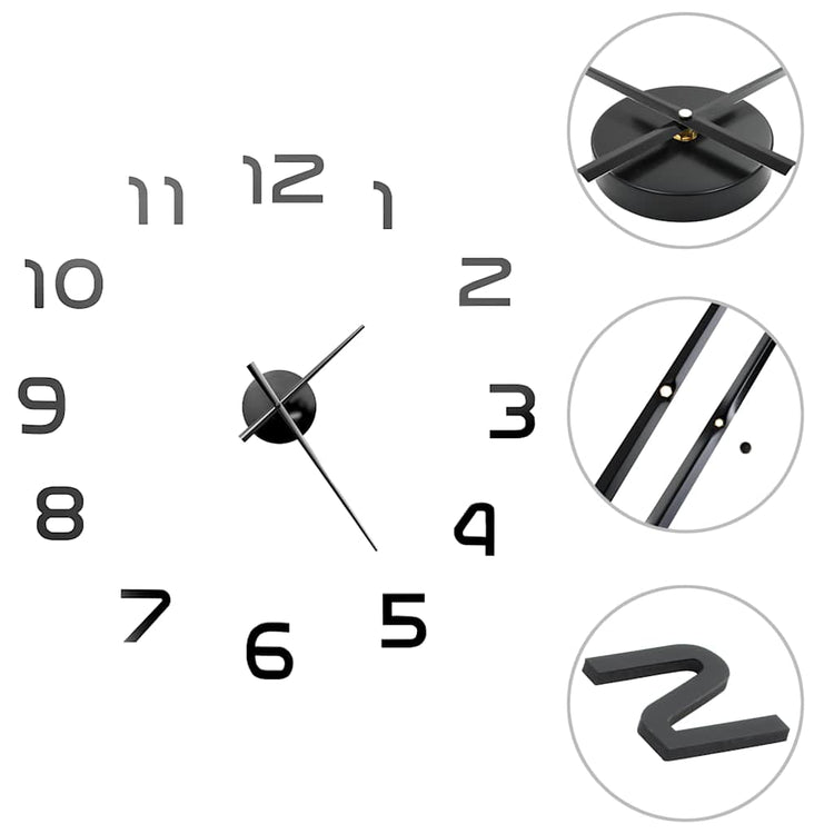 Vidaxl 3D Horloge murale 100 cm xxl noir moderne