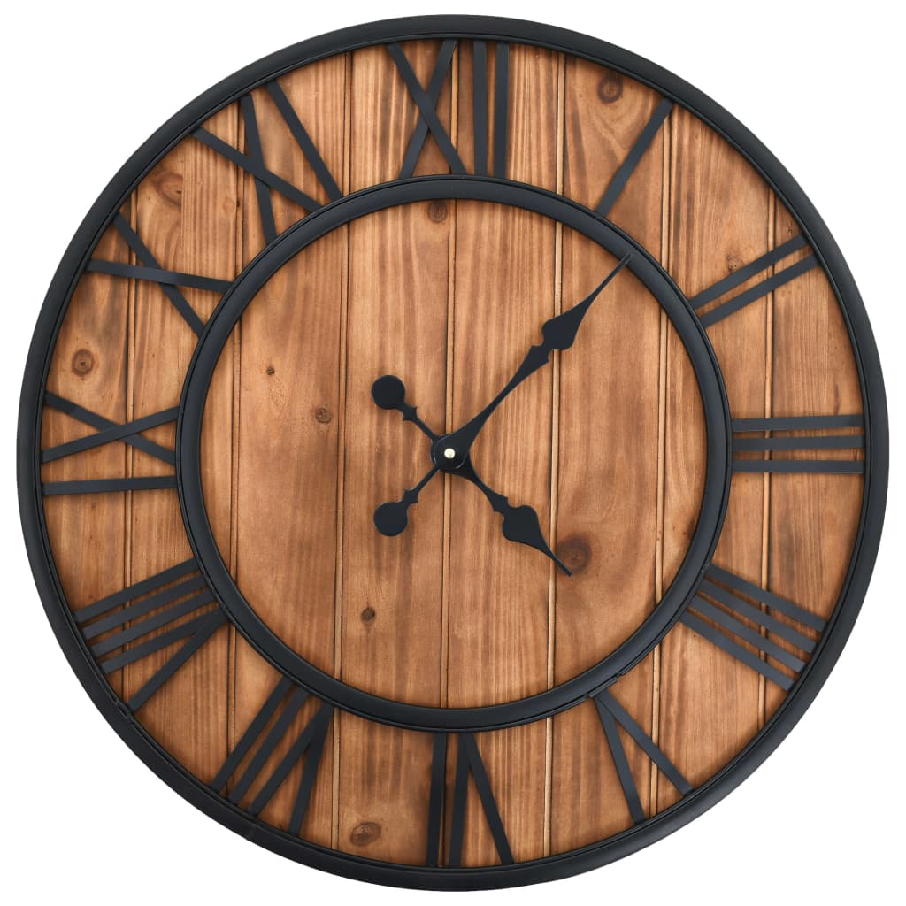 Horloge murale vidaxl mécanisme de quartz de style vintage xxl 60 cm en bois de métal