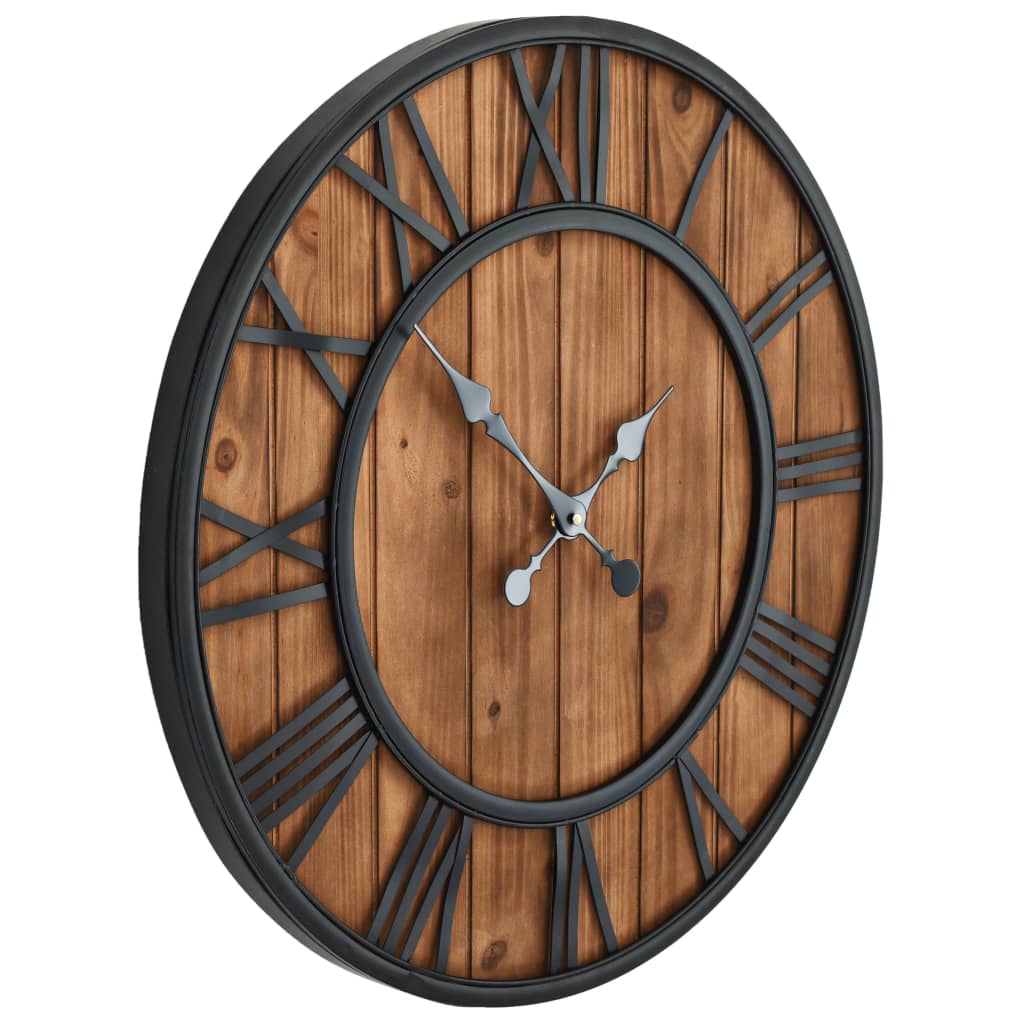 Horloge murale vidaxl mécanisme de quartz de style vintage xxl 60 cm en bois de métal