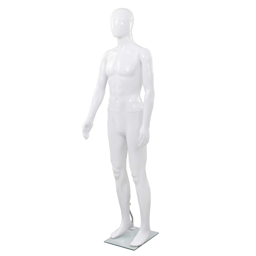 Vidaxl estalage poupée mâle avec pied de verre 175 cm blanc brillant
