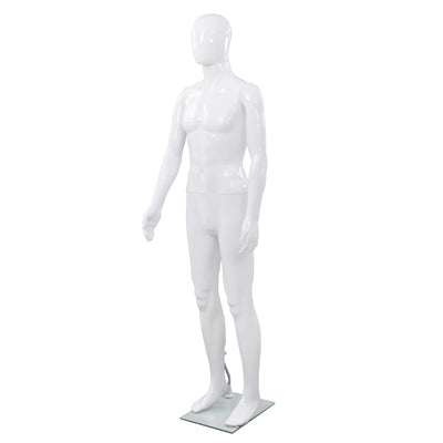 Vidaxl estalage poupée mâle avec pied de verre 175 cm blanc brillant