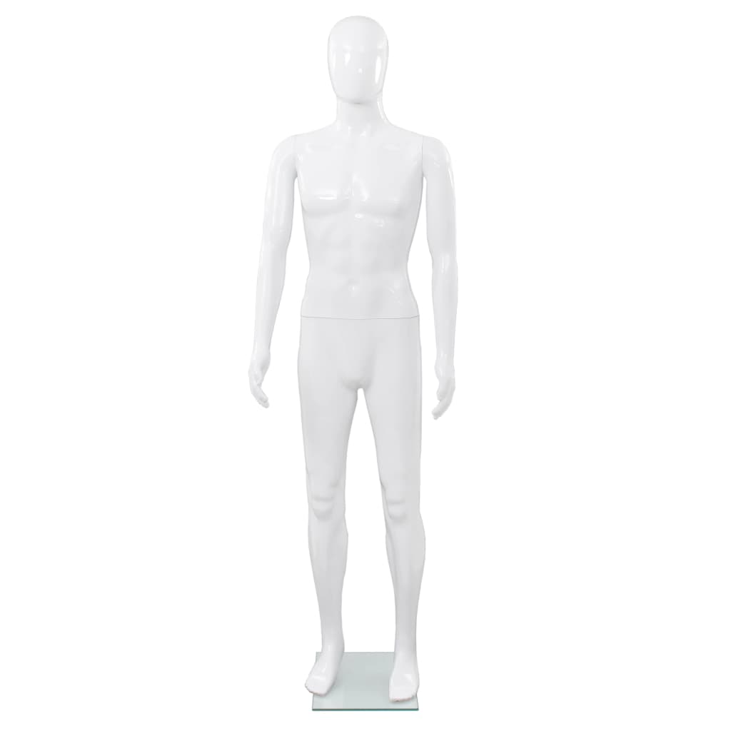 Vidaxl estalage poupée mâle avec pied de verre 175 cm blanc brillant