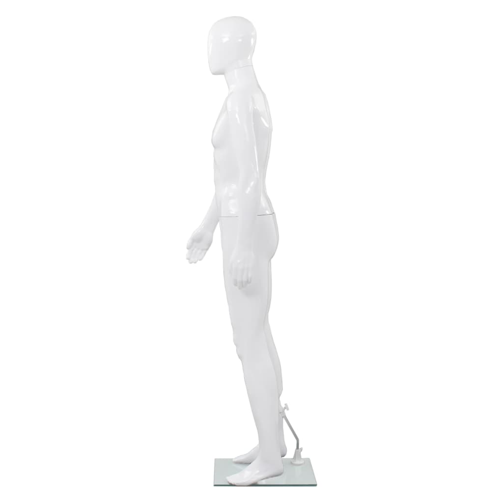Vidaxl estalage poupée mâle avec pied de verre 175 cm blanc brillant