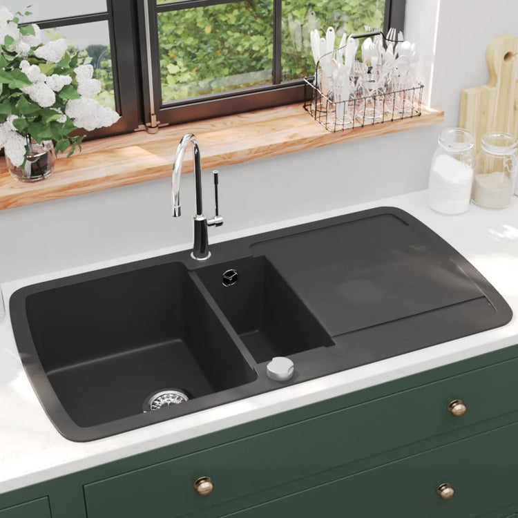 Vidaxl puits double bol en granit noir