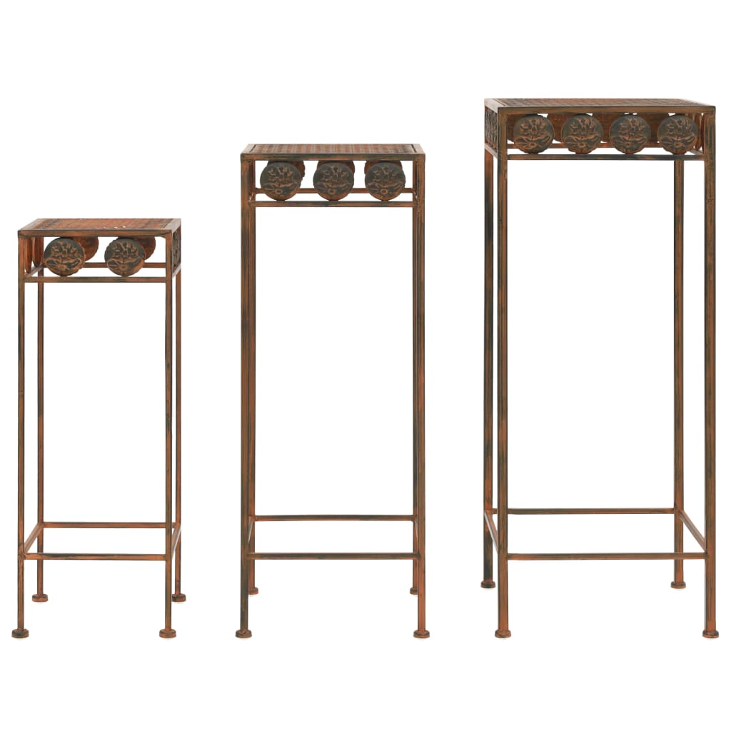 Vidaxl Plant Stand Set Vintage Style Metal Rust Color 3 pièces