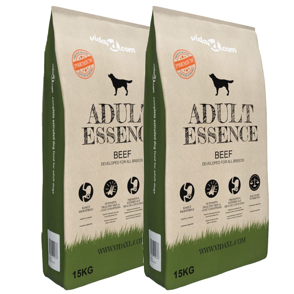 Vidaxl Premium Dog Aliments Dry Adult Essence Beef 30 kg 2 PCS