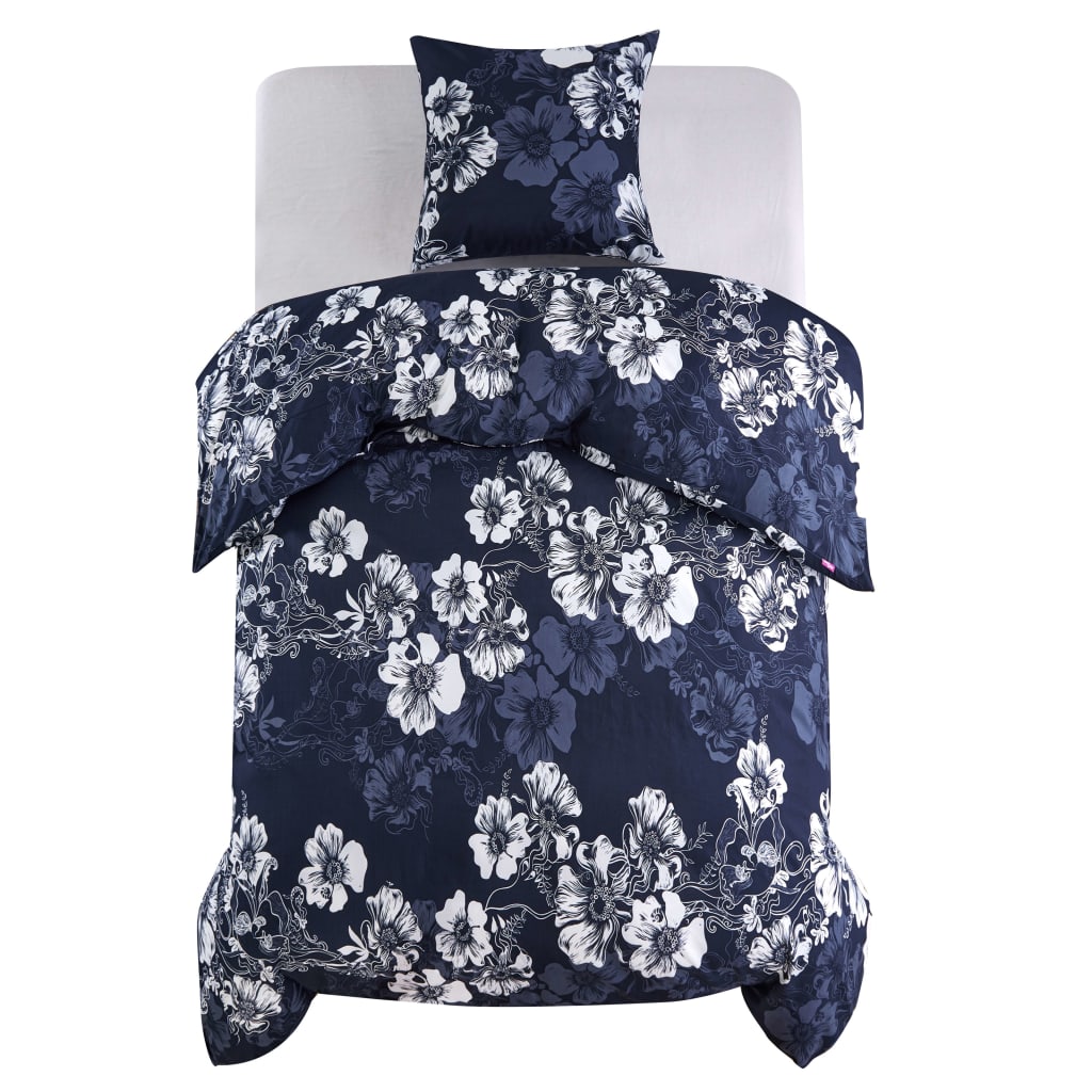 Vidaxl Duvet Racelay Set Flower Design 140x220 60x70 cm Marine Bleu
