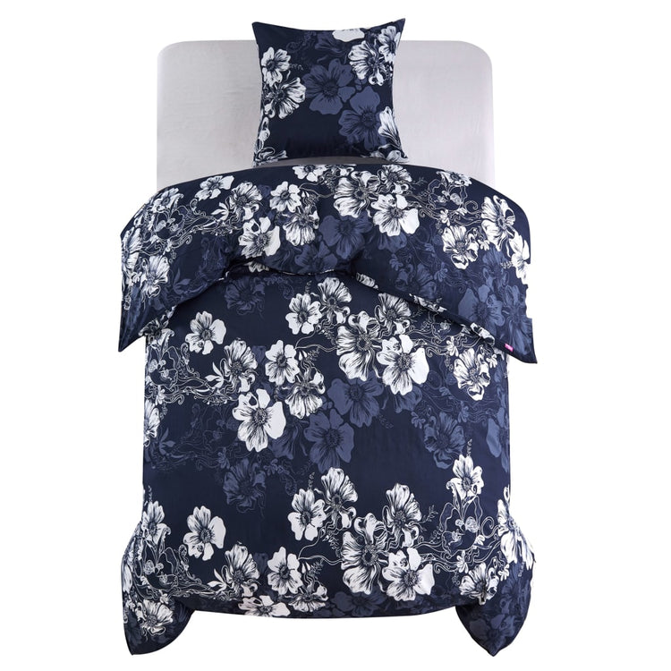 Vidaxl Duvet Racelay Set Flower Design 140x220 60x70 cm Marine Bleu