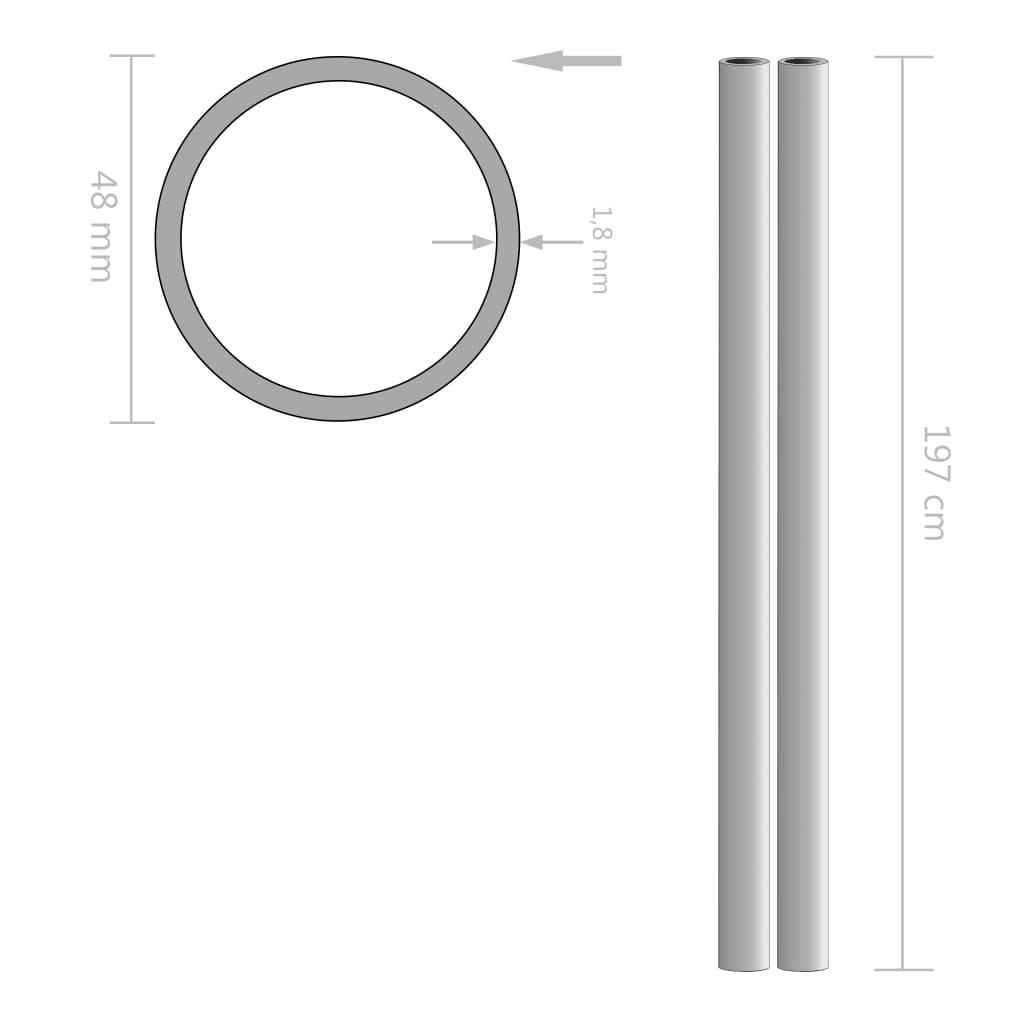Tubes Vidaxl autour de V2A 2M Ø48x1,8 mm en acier inoxydable 2 STS