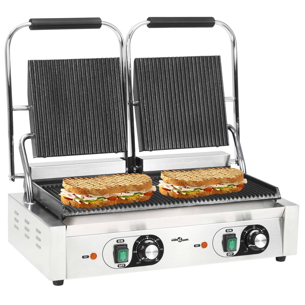 Vidaxl Panini Grill Double rainure 3600 W 57x30.5x20 cm