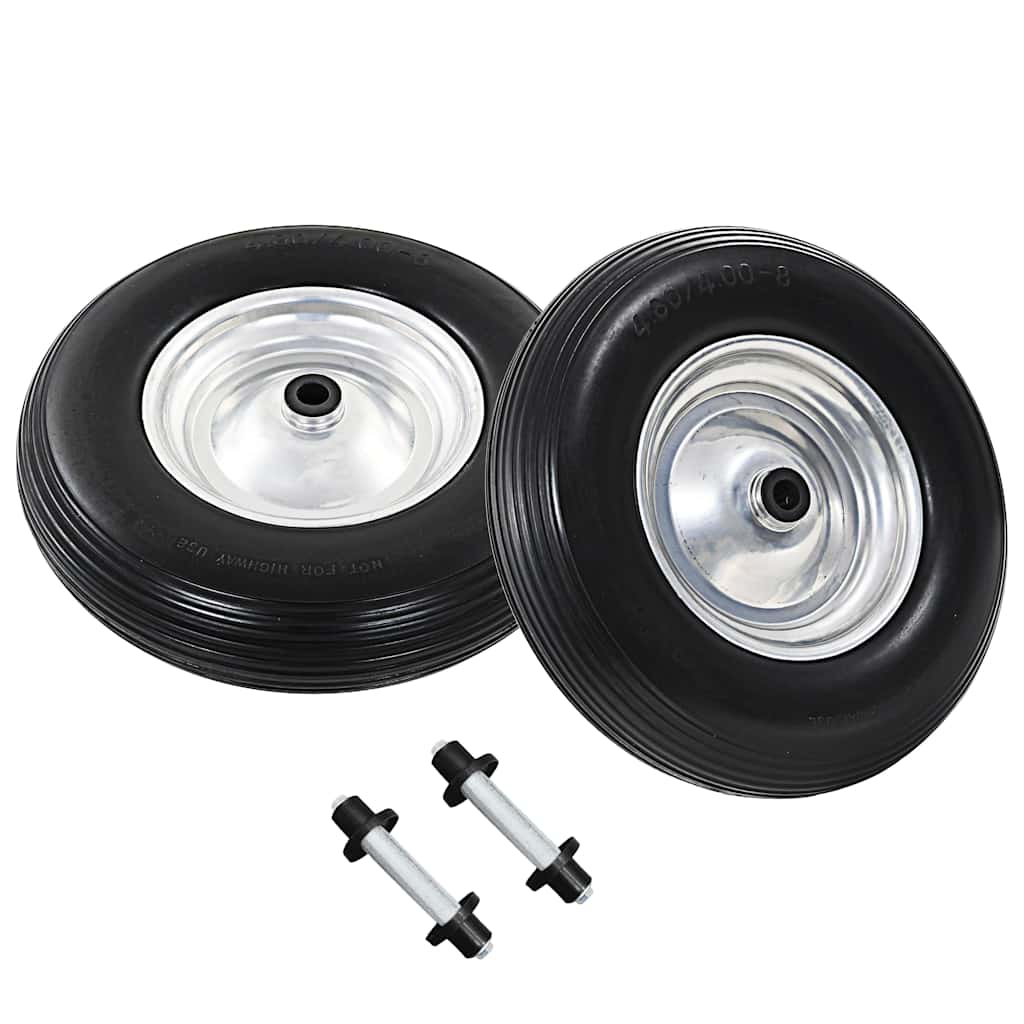 Roues de brouette Vidaxl avec des essieux 4,00-8 390 mm PU solide PU 2 STS