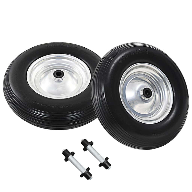 Roues de brouette Vidaxl avec des essieux 4,00-8 390 mm PU solide PU 2 STS