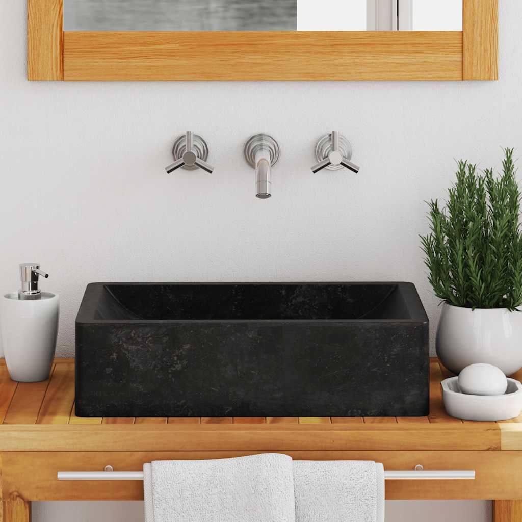 Évier vidaxl 45x30x12 cm marbre haut brillant noir