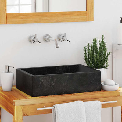 Évier vidaxl 45x30x12 cm marbre haut brillant noir