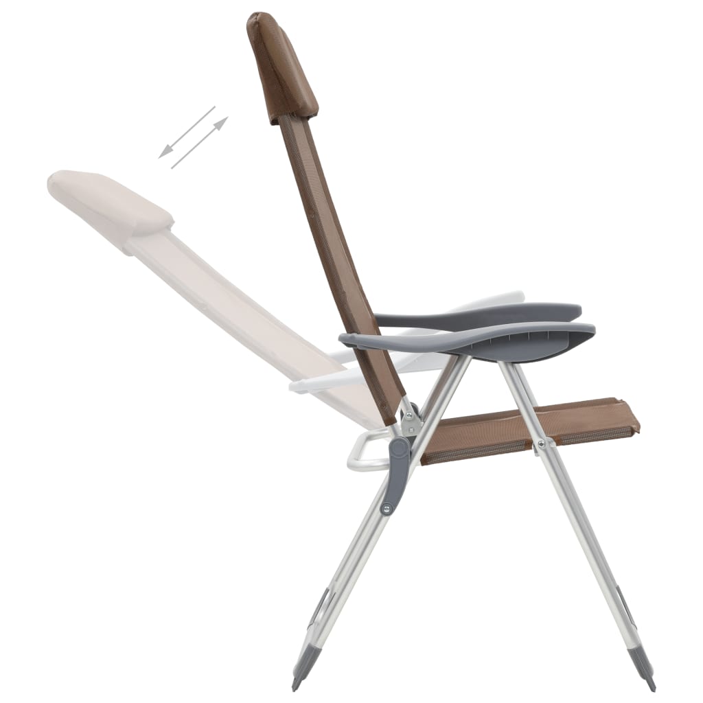 Vidaxl Camping Chaises 2 PCS Pliant en aluminium brun