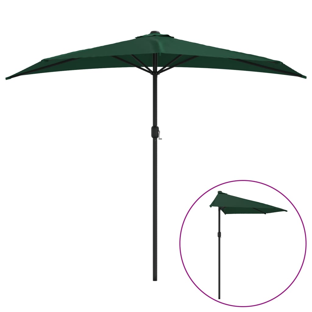 Vidaxl balcon parasol moitié avec poteau en aluminium 270x144 cm vert