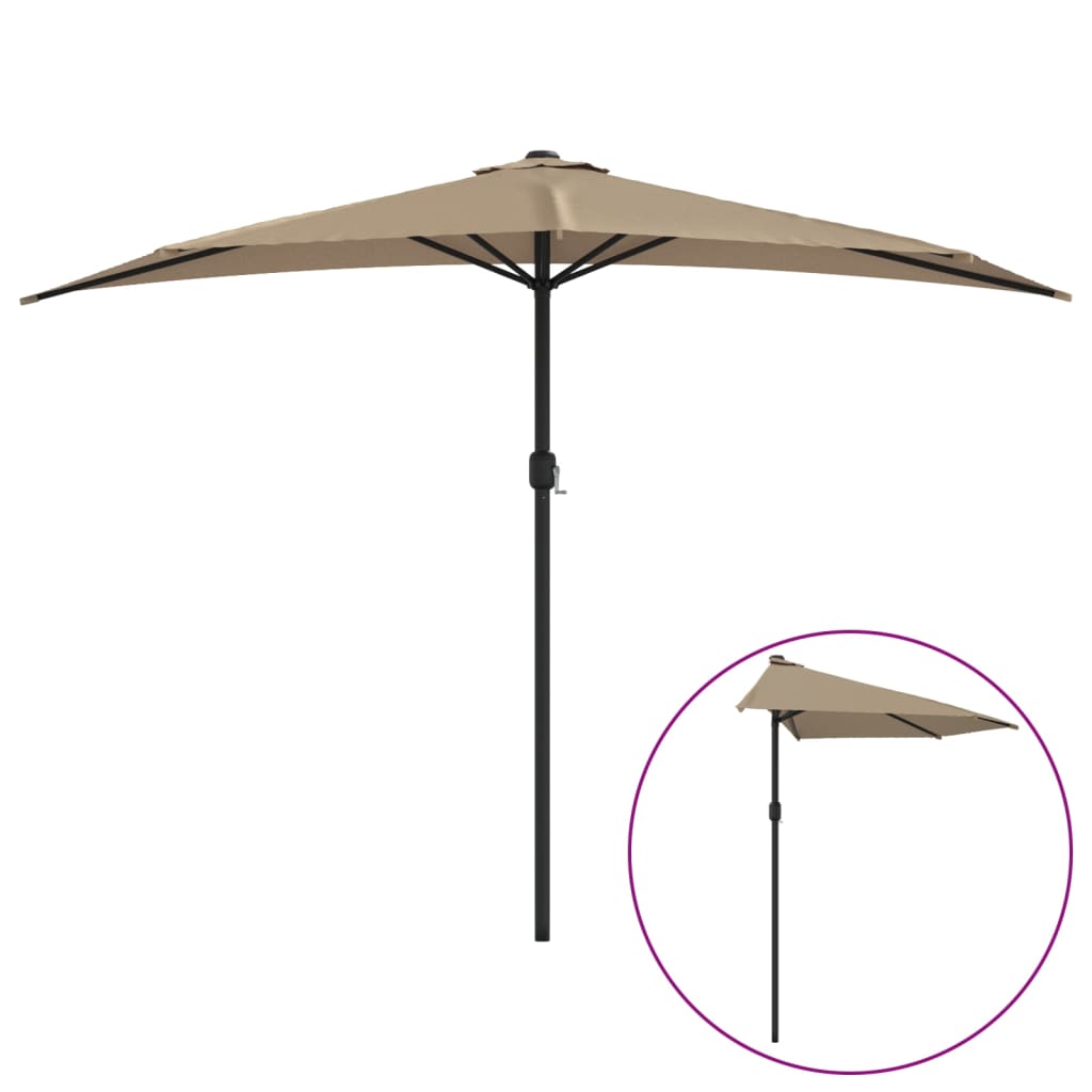 Vidaxl balcon parasol moitié avec poteau en aluminium 300x155 cm taupe