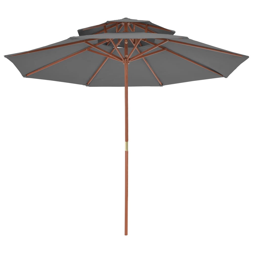 Vidaxl parasol double pourprek avec poteau en bois 270 cm anthracite