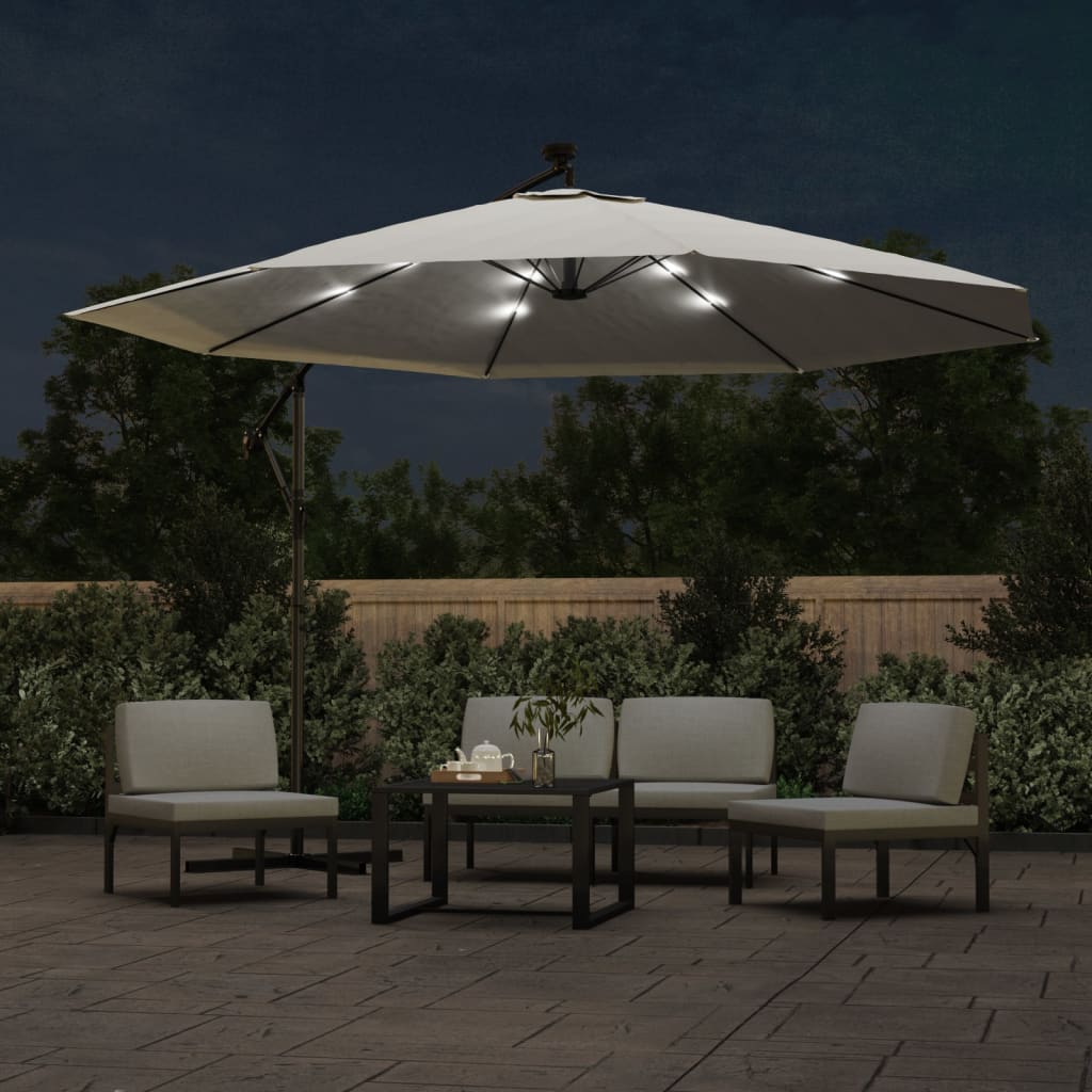 Parasol flottant vidaxl avec éclairage LED et poteau métallique 350 cm de sable