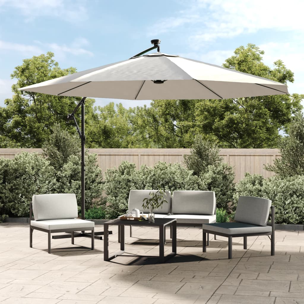 Parasol flottant vidaxl avec éclairage LED et poteau métallique 350 cm de sable