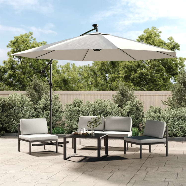 Parasol flottant vidaxl avec éclairage LED et poteau métallique 350 cm de sable